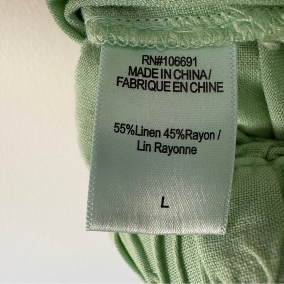 Young Fabulous & Broke Linen Blend Green Women's Pants Wide Leg zipper button L - Picture 10 of 11